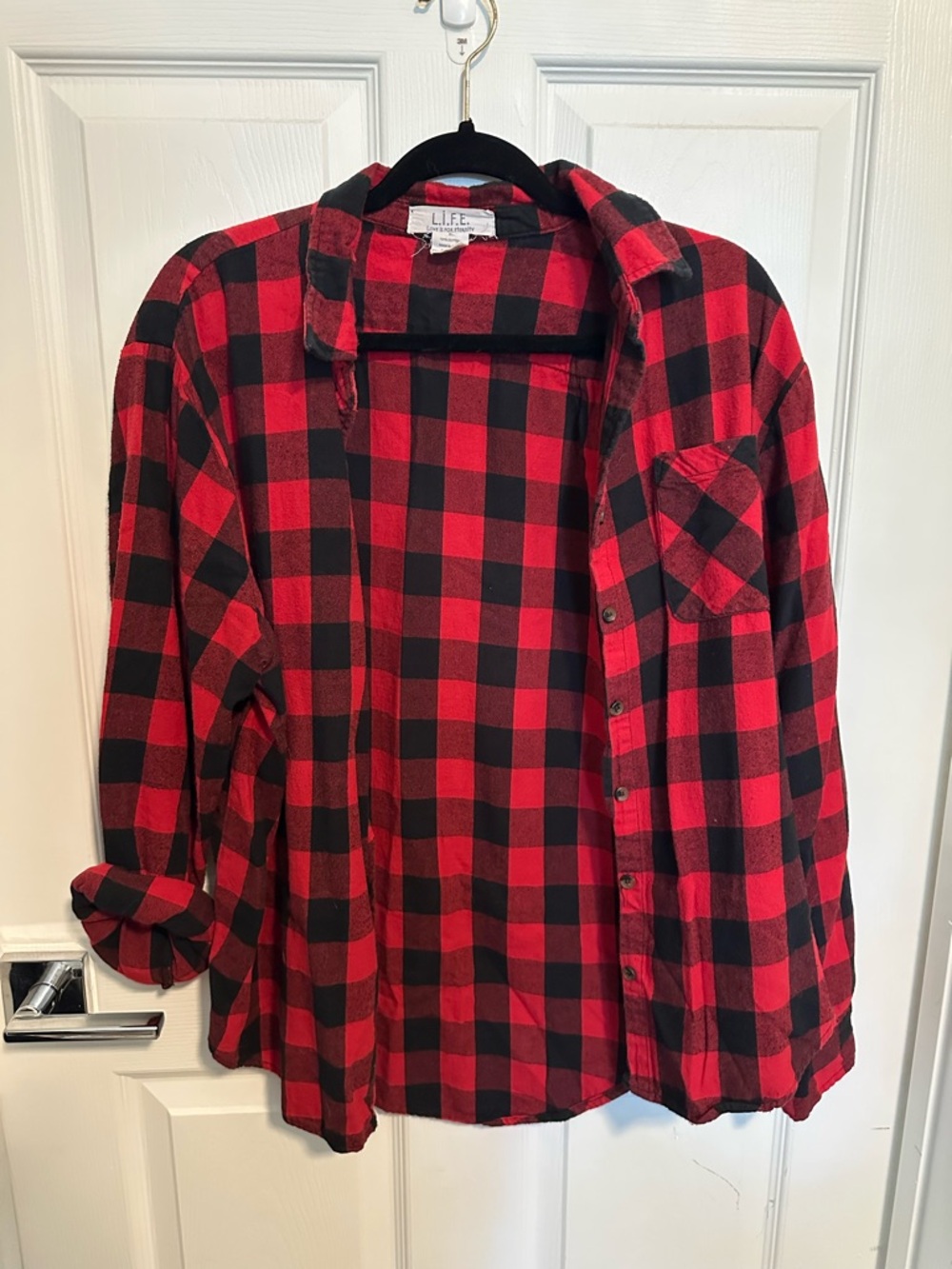 Red and Black Buffalo Plaid Flannel Button-Up Shirt